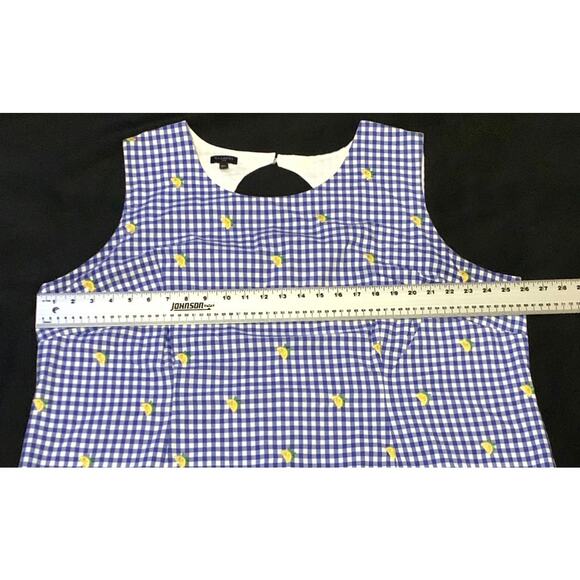 Talbots Womens Dress 22W Sleeveless Blue White Gingham Embroidered Lemons Lined - Picture 8 of 16